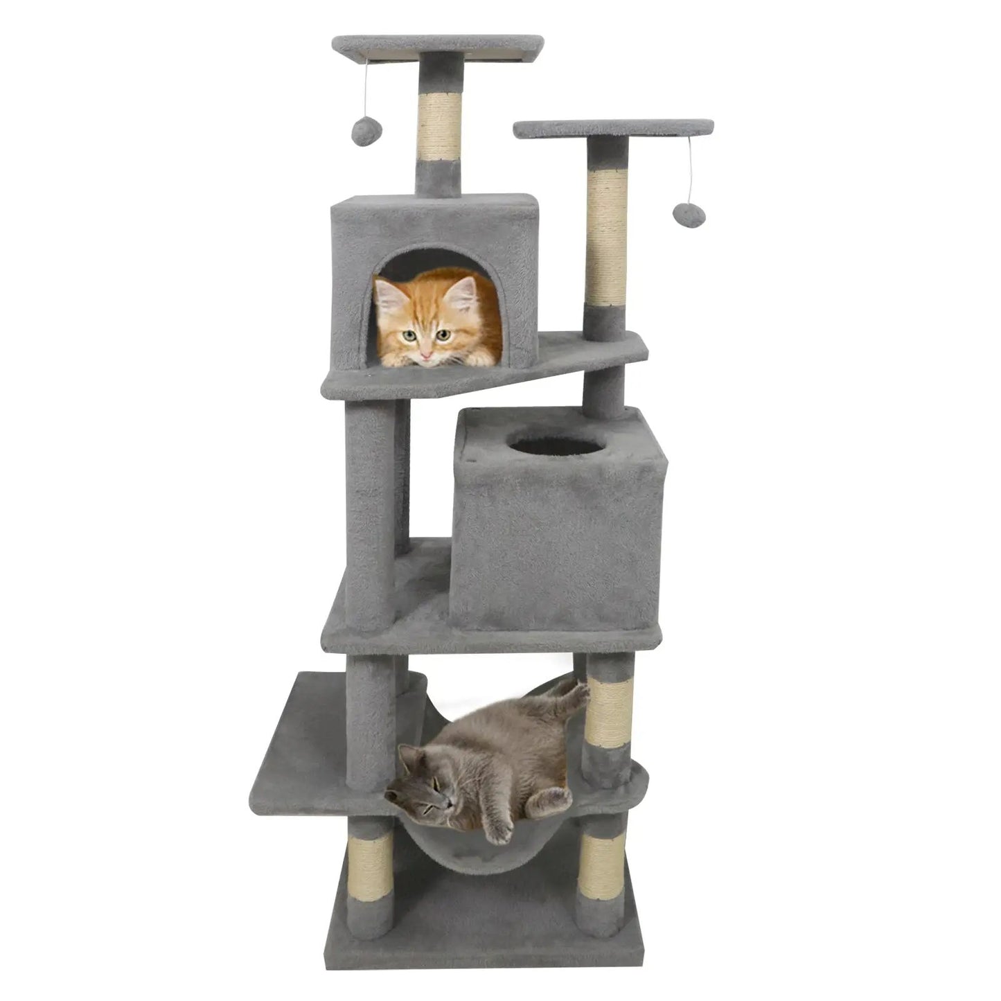 57 Inch Cat Tree with Dual Condos and Hammock