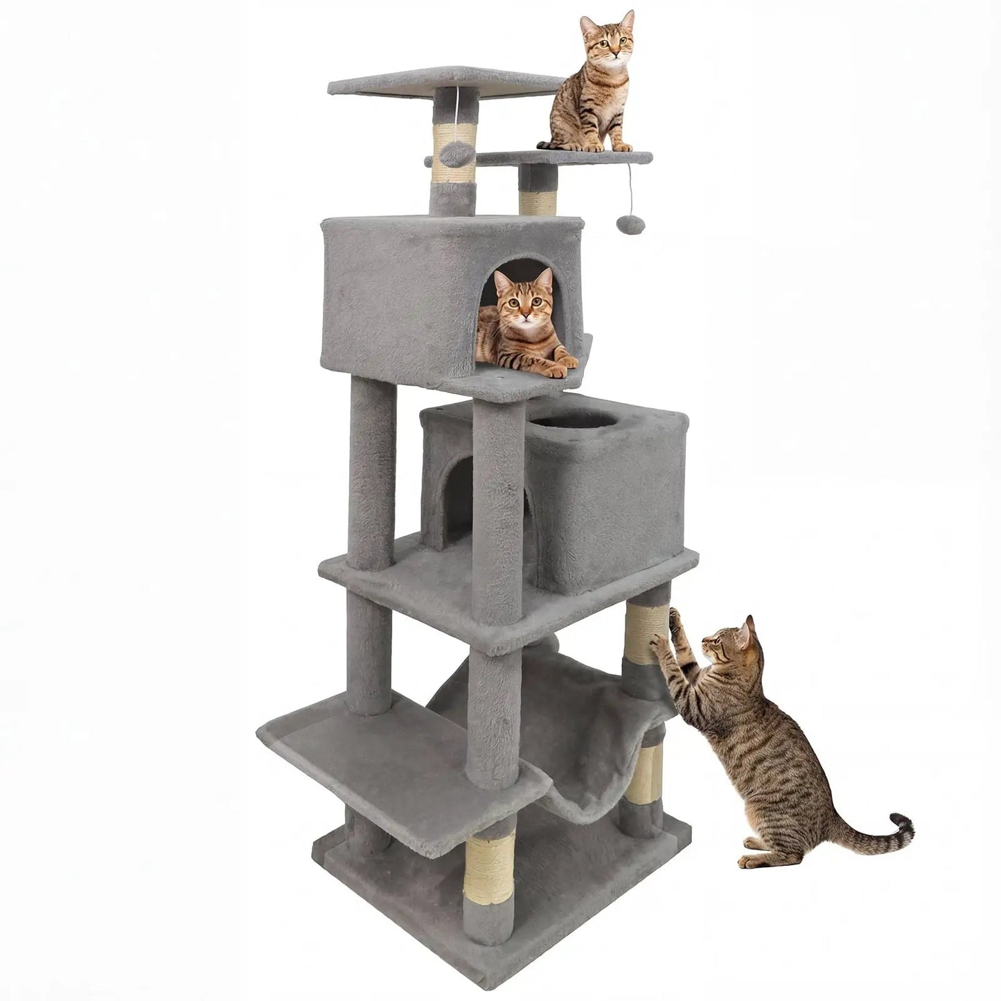 57 Inch Cat Tree with Dual Condos and Hammock