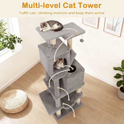 57 Inch Cat Tree with Dual Condos and Hammock