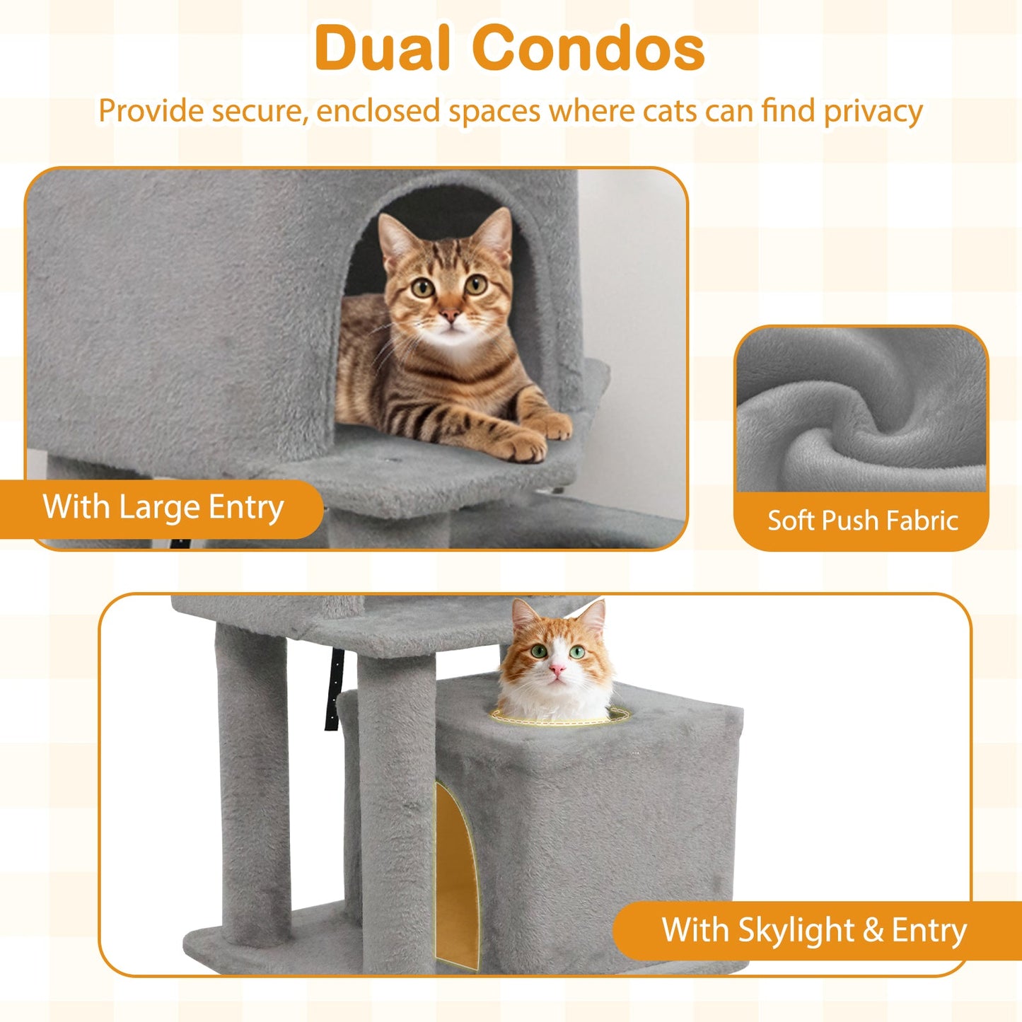57 Inch Cat Tree with Dual Condos and Hammock