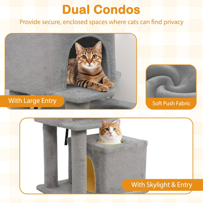 57 Inch Cat Tree with Dual Condos and Hammock