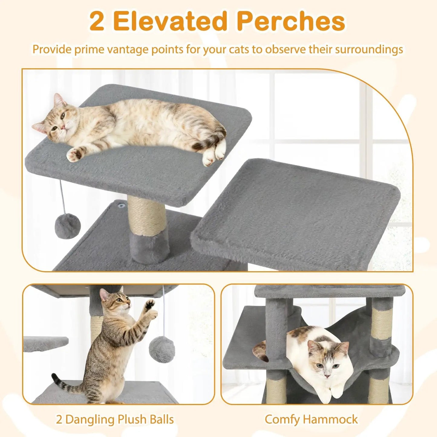 57 Inch Cat Tree with Dual Condos and Hammock