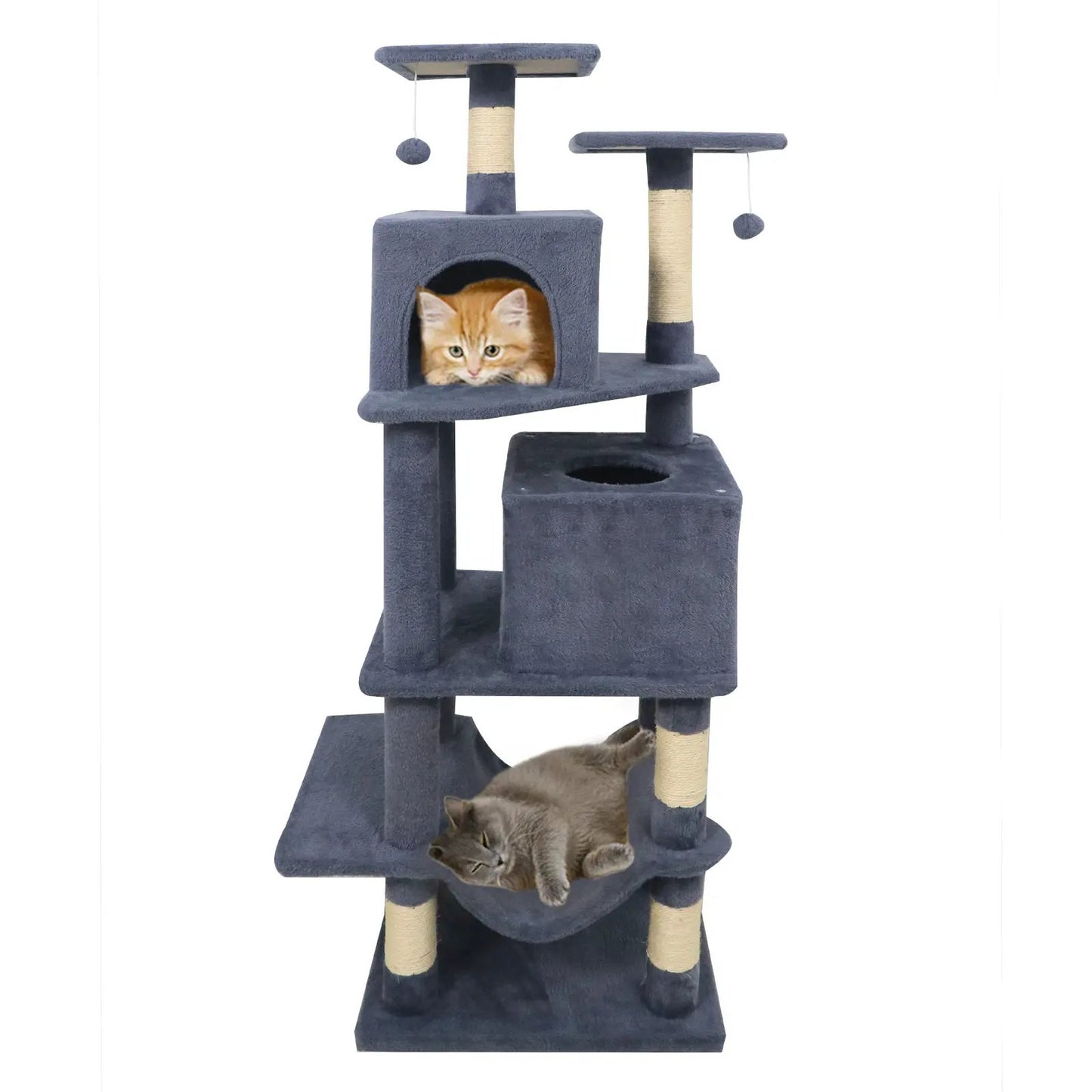 57 Inch Cat Tree with Dual Condos and Hammock