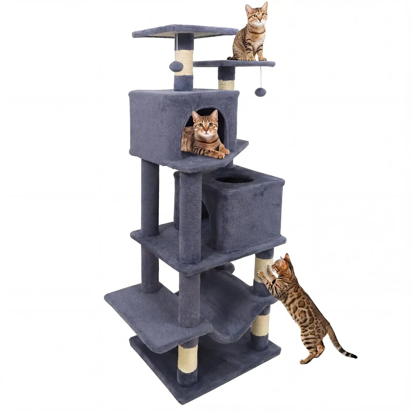 57 Inch Cat Tree with Dual Condos and Hammock