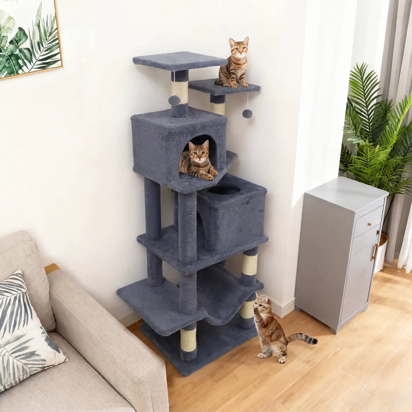 57 Inch Cat Tree with Dual Condos and Hammock