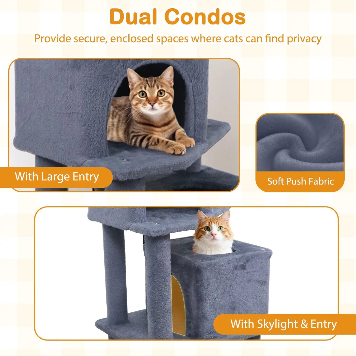 57 Inch Cat Tree with Dual Condos and Hammock