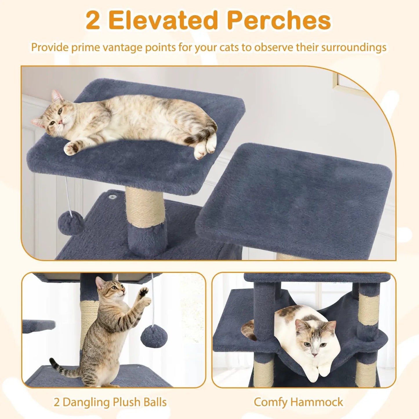 57 Inch Cat Tree with Dual Condos and Hammock