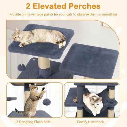 57 Inch Cat Tree with Dual Condos and Hammock