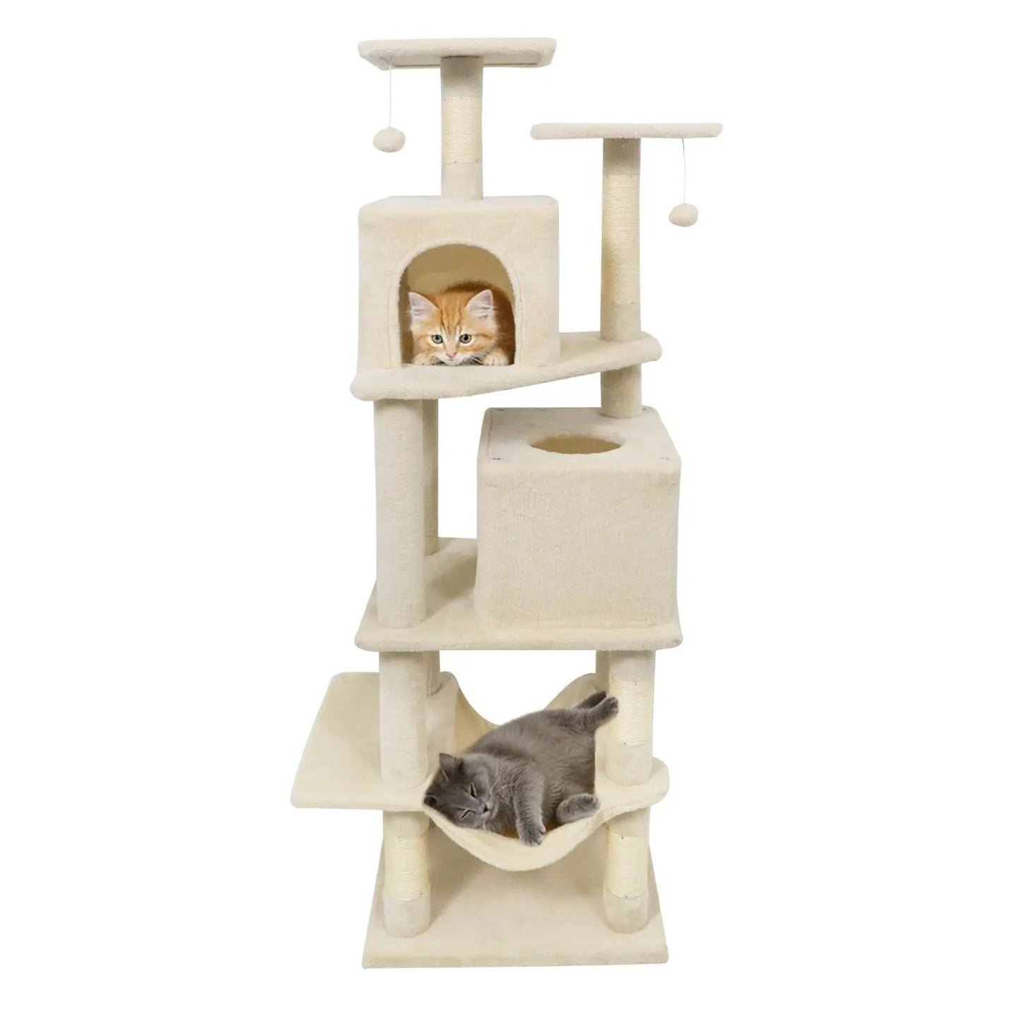 57 Inch Cat Tree with Dual Condos and Hammock