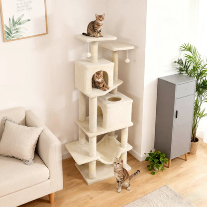 57 Inch Cat Tree with Dual Condos and Hammock