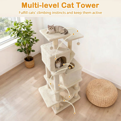 57 Inch Cat Tree with Dual Condos and Hammock