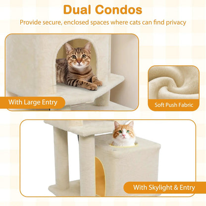 57 Inch Cat Tree with Dual Condos and Hammock