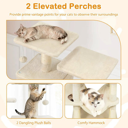 57 Inch Cat Tree with Dual Condos and Hammock