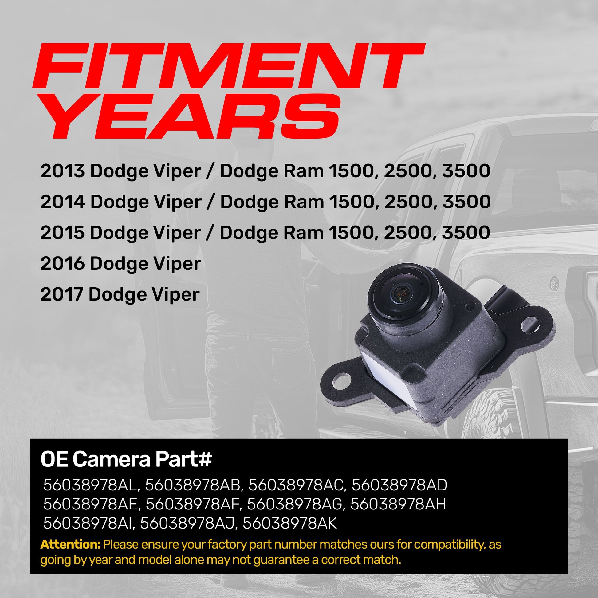 Backup camera for 2013–2017 Dodge Ram and Viper, OEM replacement by Master Tailgaters on Tampa Home & Garden Store