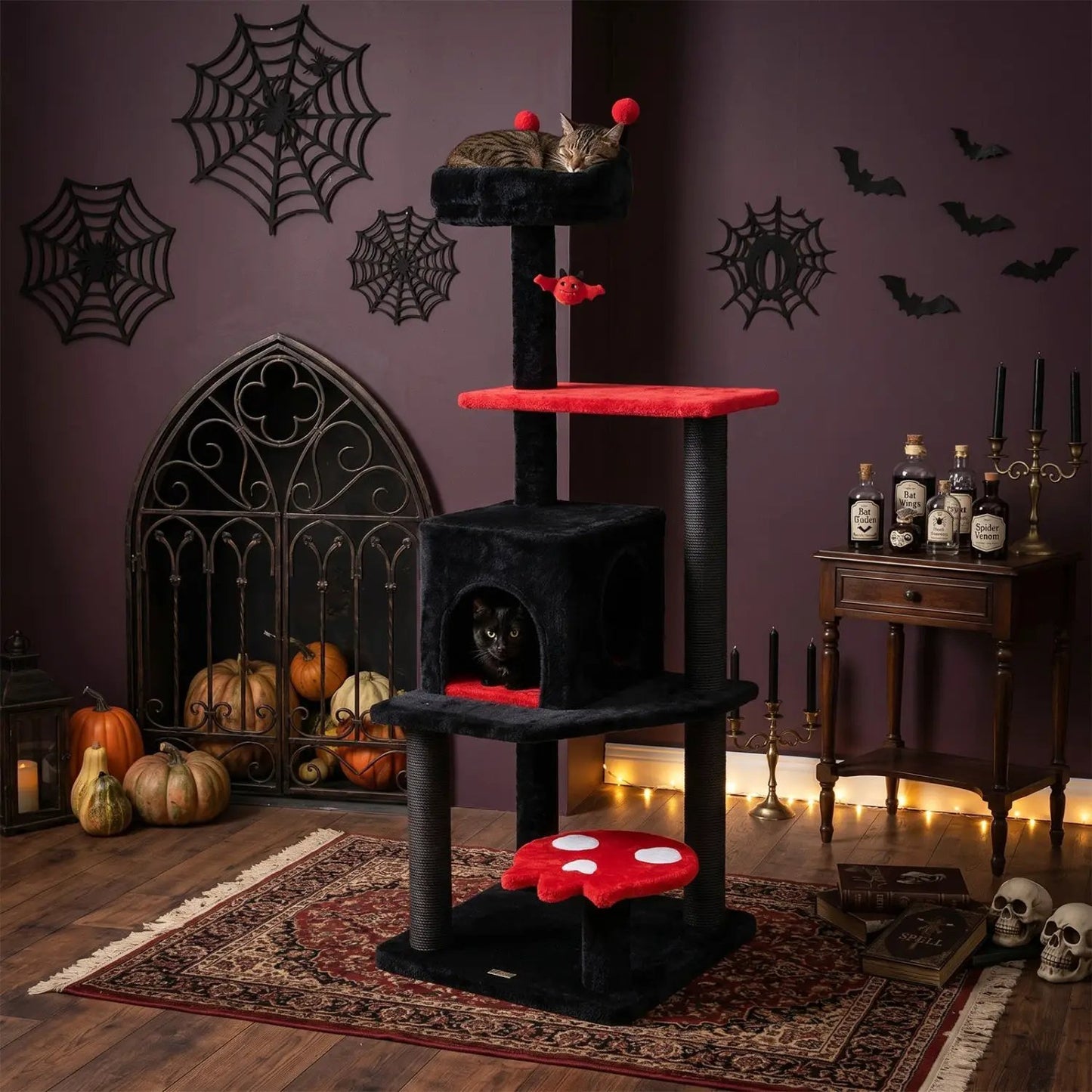 57 Gothic Cat Tower with Perch and Spider Toy