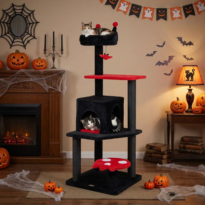 57 Gothic Cat Tower with Perch and Spider Toy