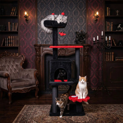 57 Gothic Cat Tower with Perch and Spider Toy
