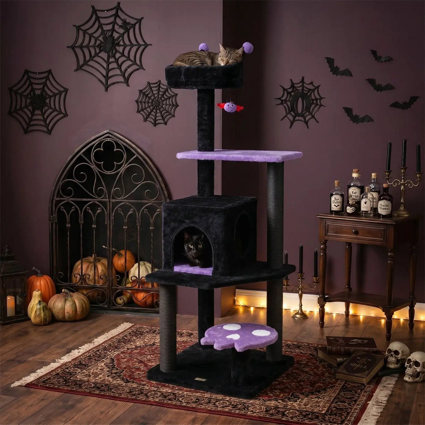 57 Gothic Cat Tower with Perch and Spider Toy