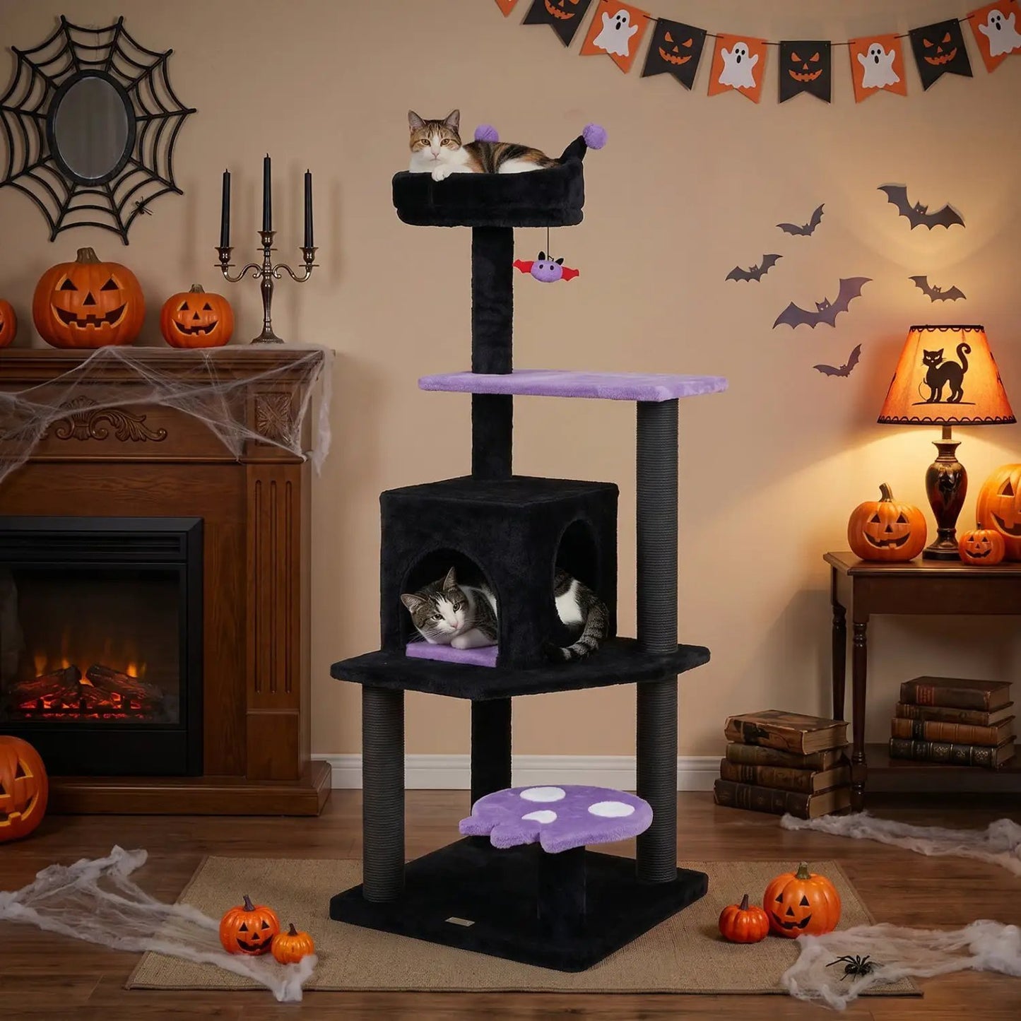 57 Gothic Cat Tower with Perch and Spider Toy