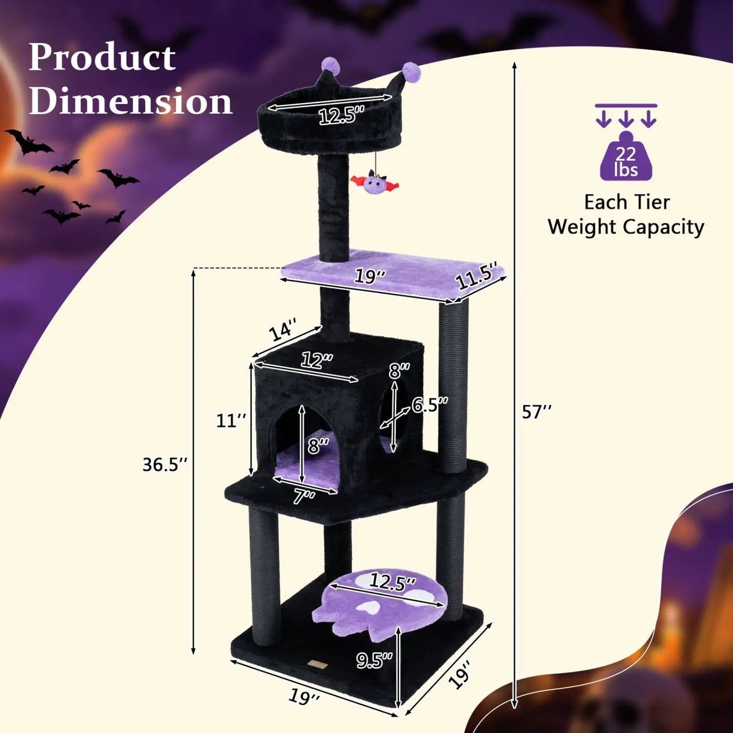 57 Gothic Cat Tower with Perch and Spider Toy