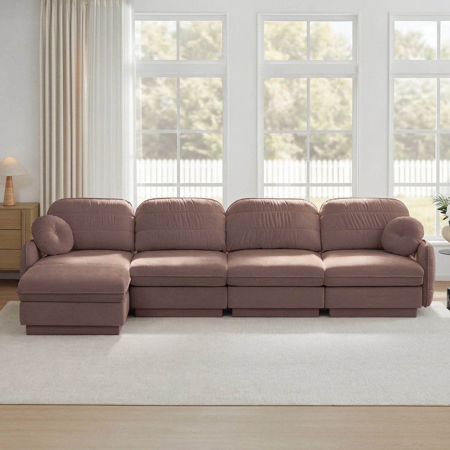 137 Inch Oversized Chenille L Shaped Sofa and Ottoman