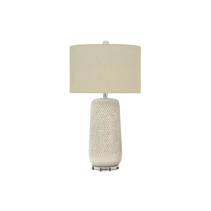Table lamp cream ceramic base with textured pattern, beige shade by Unique Piece Furniture on Tampa Home & Garden Store