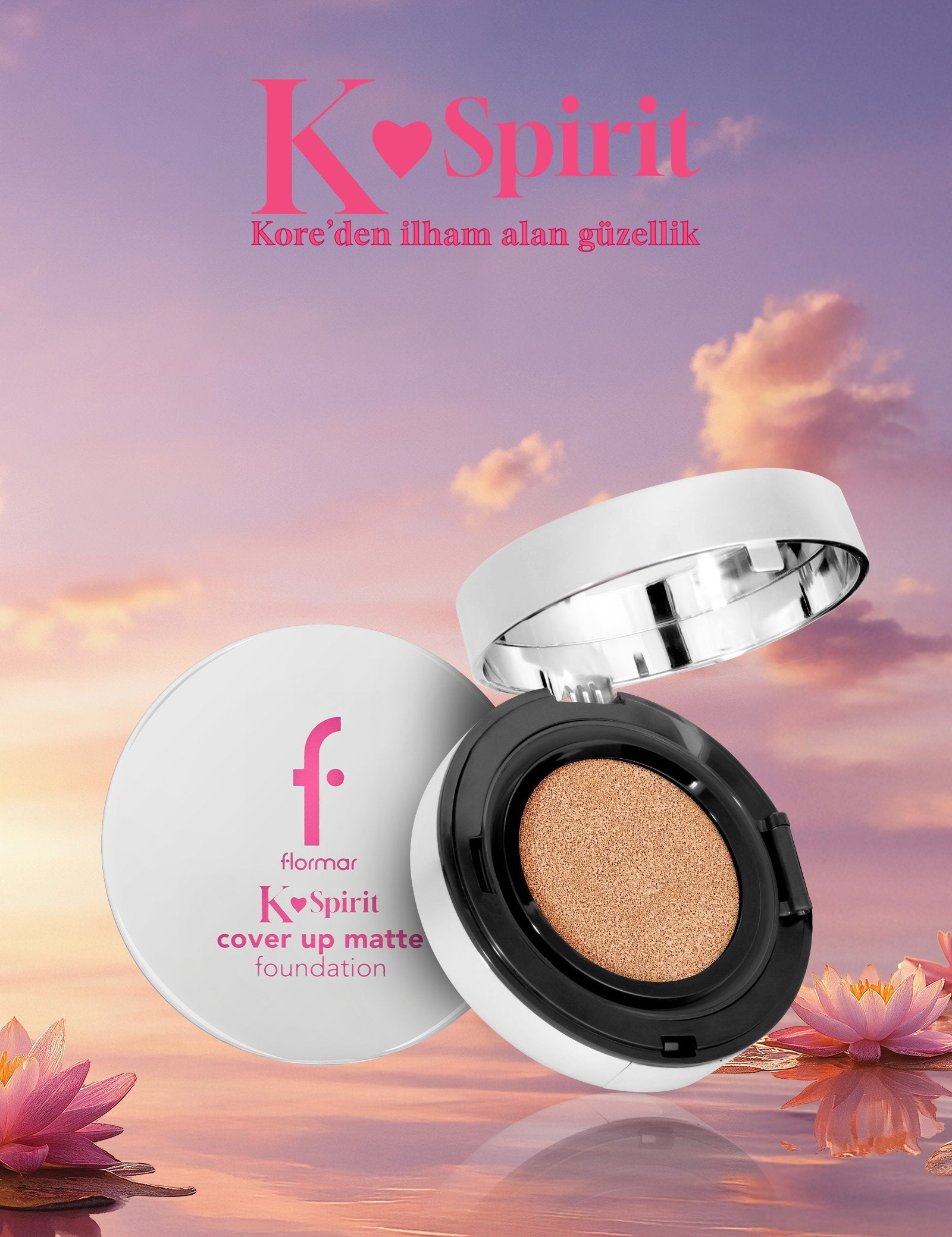 Flormar K-Spirit cover up matte cushion foundation compact beige shade in white-silver case on Tampa Home & Garden Store