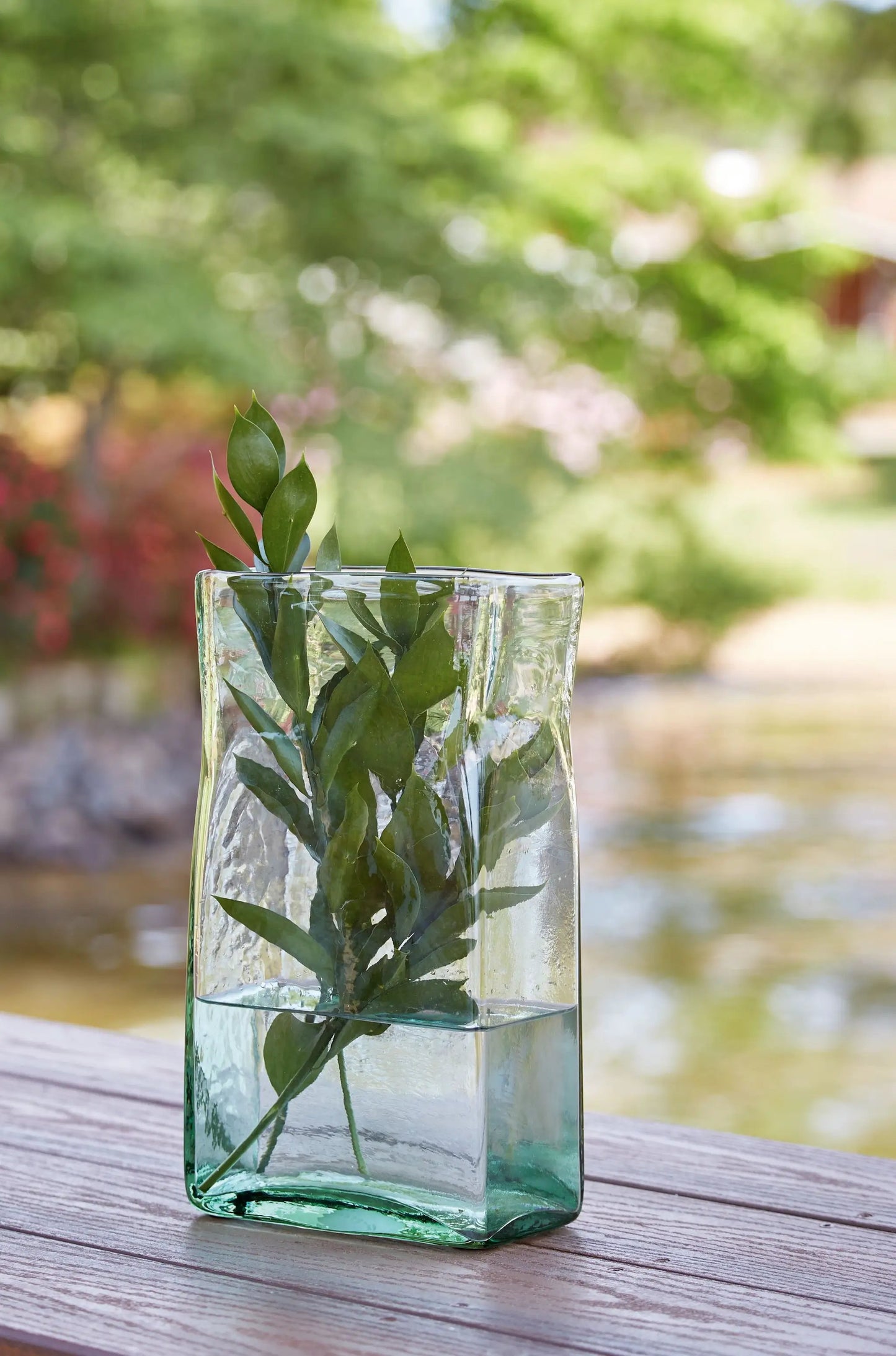 Taylow vase, square glass vase with green tint and leafy stems by Unique Piece Furniture on Tampa Home & Garden Store