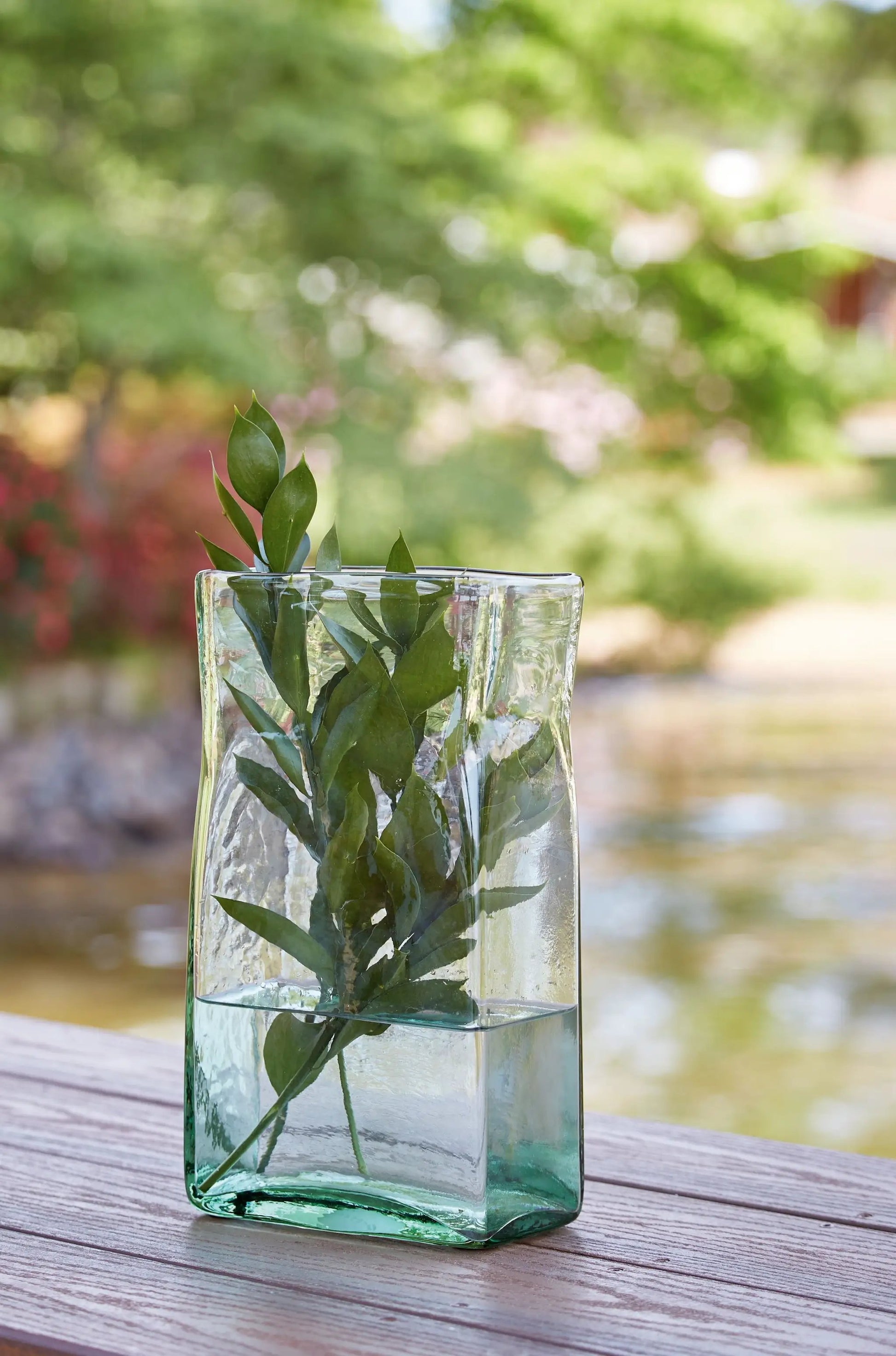 Taylow vase, square glass vase with green tint and leafy stems by Unique Piece Furniture on Tampa Home & Garden Store