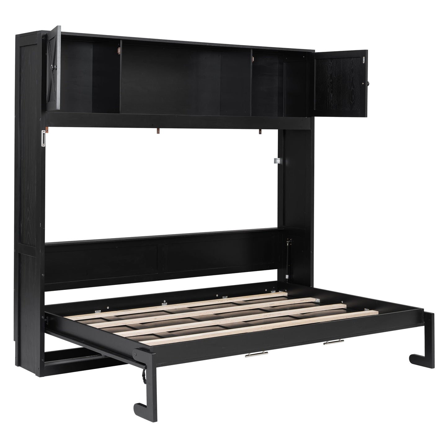 Murphy bed with storage cabinets in black wood finish, wall-bed frame with cabinet storage on Tampa Home & Garden Store