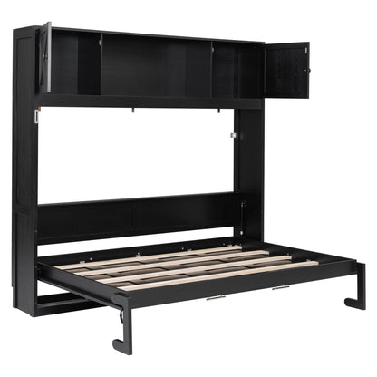 Murphy bed with storage cabinets in black wood finish, wall-bed frame with cabinet storage on Tampa Home & Garden Store