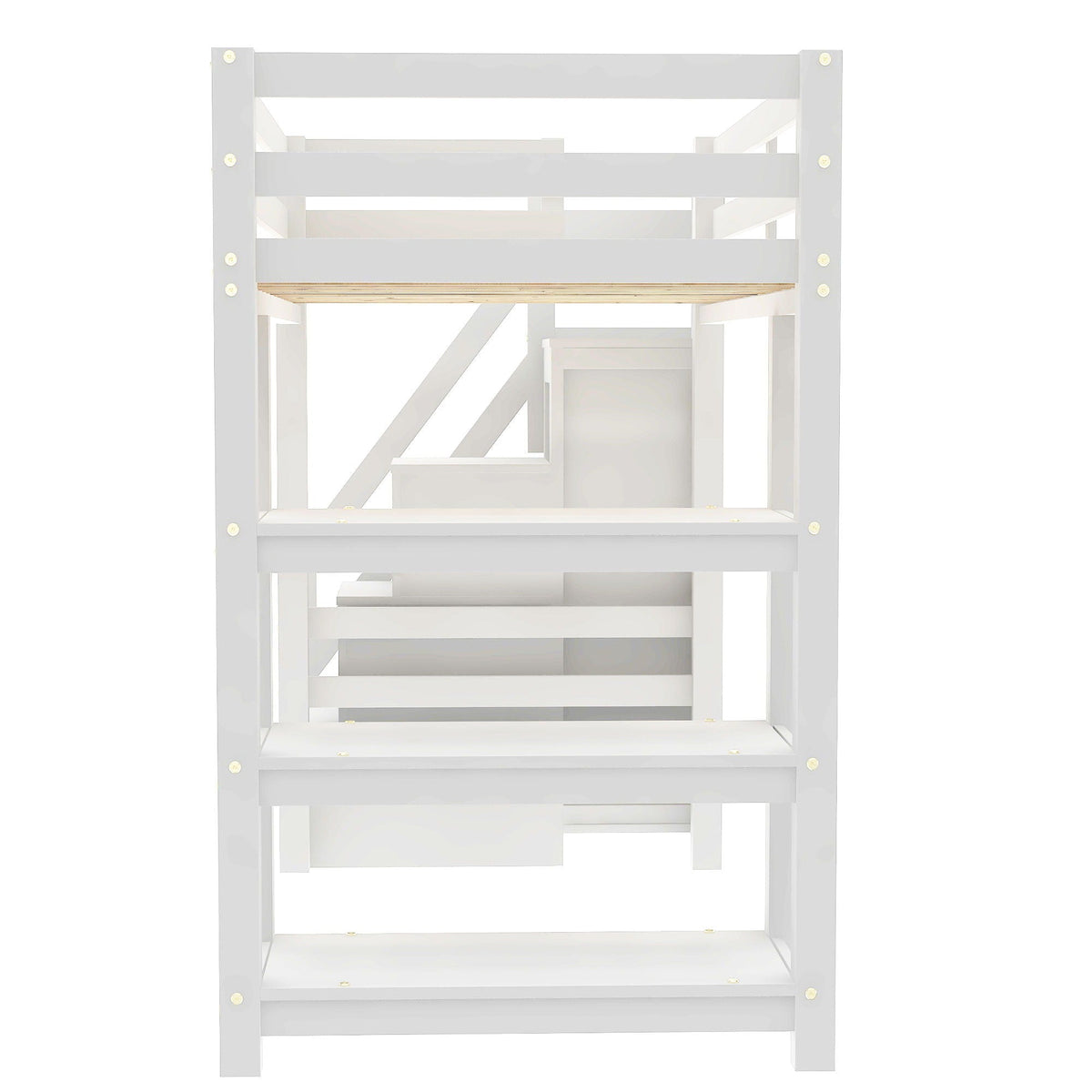 Loft bed with 4-layer shelves, storage staircase and wardrobe in white finish by HouseOfZazla on Tampa Home & Garden Store