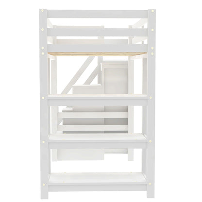 Loft bed with 4-layer shelves, storage staircase and wardrobe in white finish by HouseOfZazla on Tampa Home & Garden Store