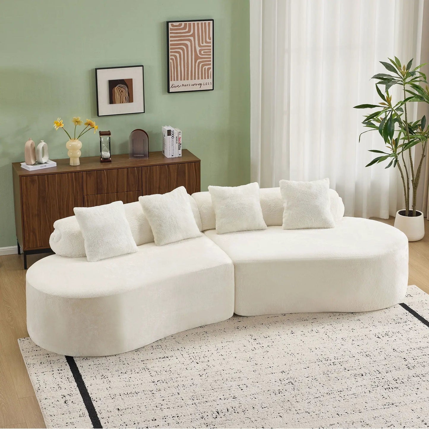 Modern Curved Sofa with Pillows for Living Room