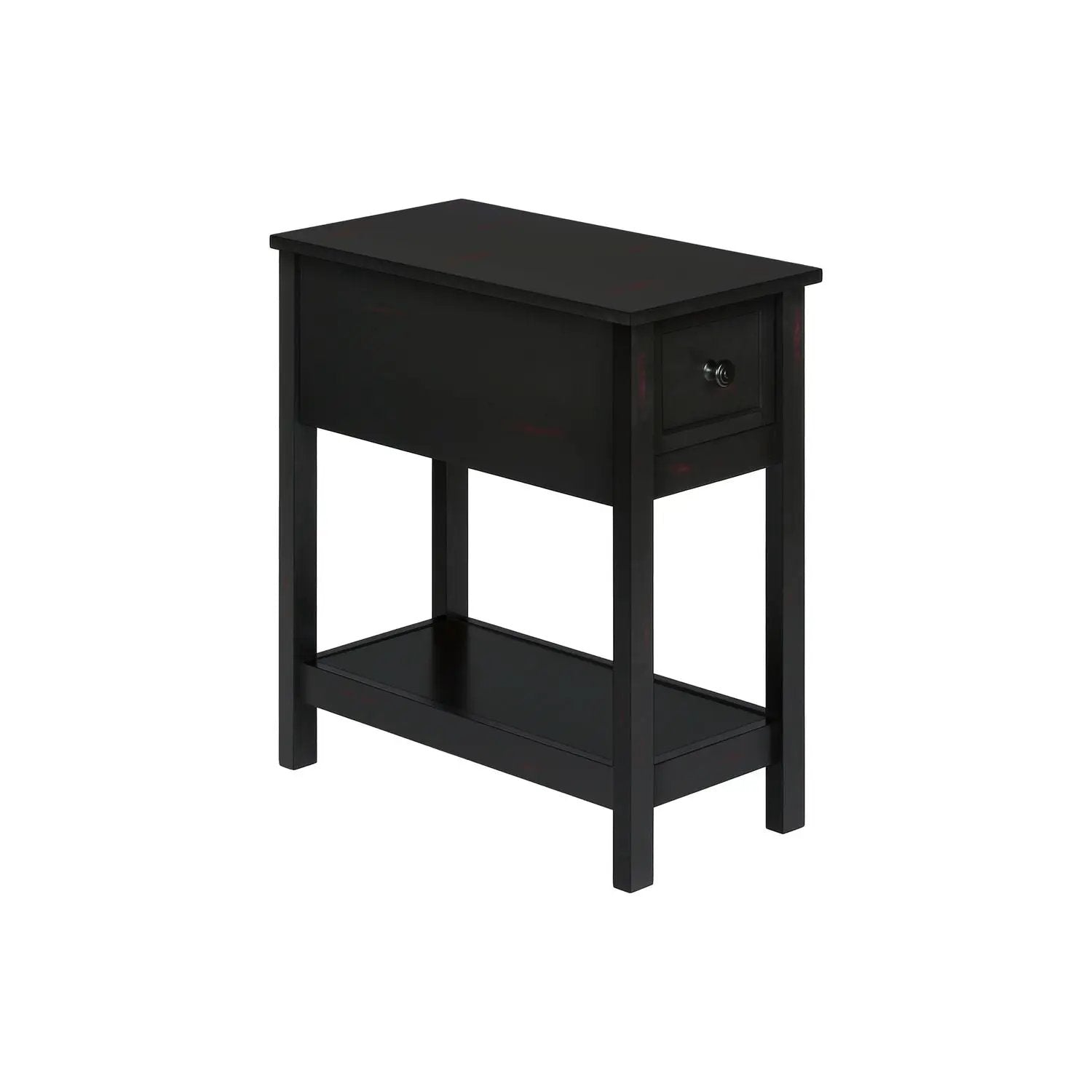 Accent end table, black 2-tier narrow with storage drawer and lower shelf on Tampa Home & Garden Store