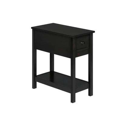 Accent end table, black 2-tier narrow with storage drawer and lower shelf on Tampa Home & Garden Store