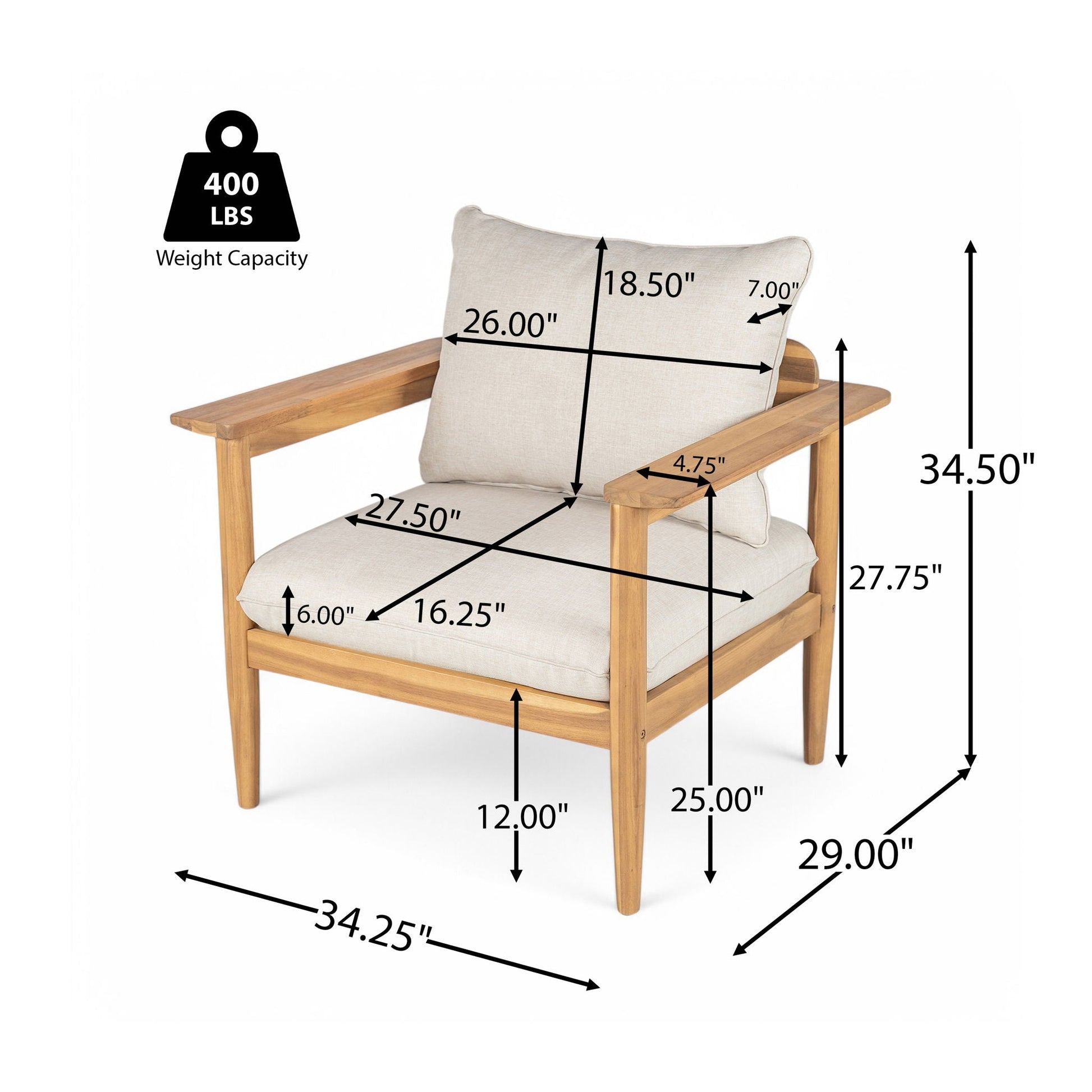 Terassi outdoor lounge chair Set of 2 with beige cushions in light teak wood on Tampa Home & Garden Store