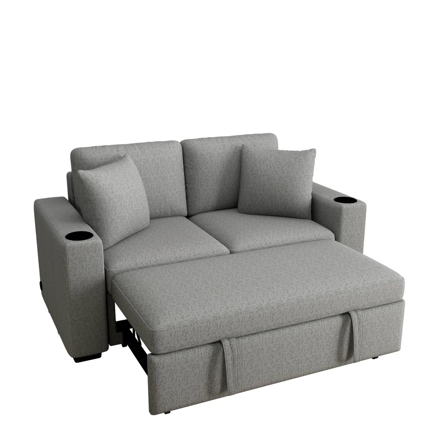 Modern 2‑seater sleeper loveseat in gray fabric with pull-out bed and cup holders by Unique Piece Furniture on Tampa Home & Garden Store