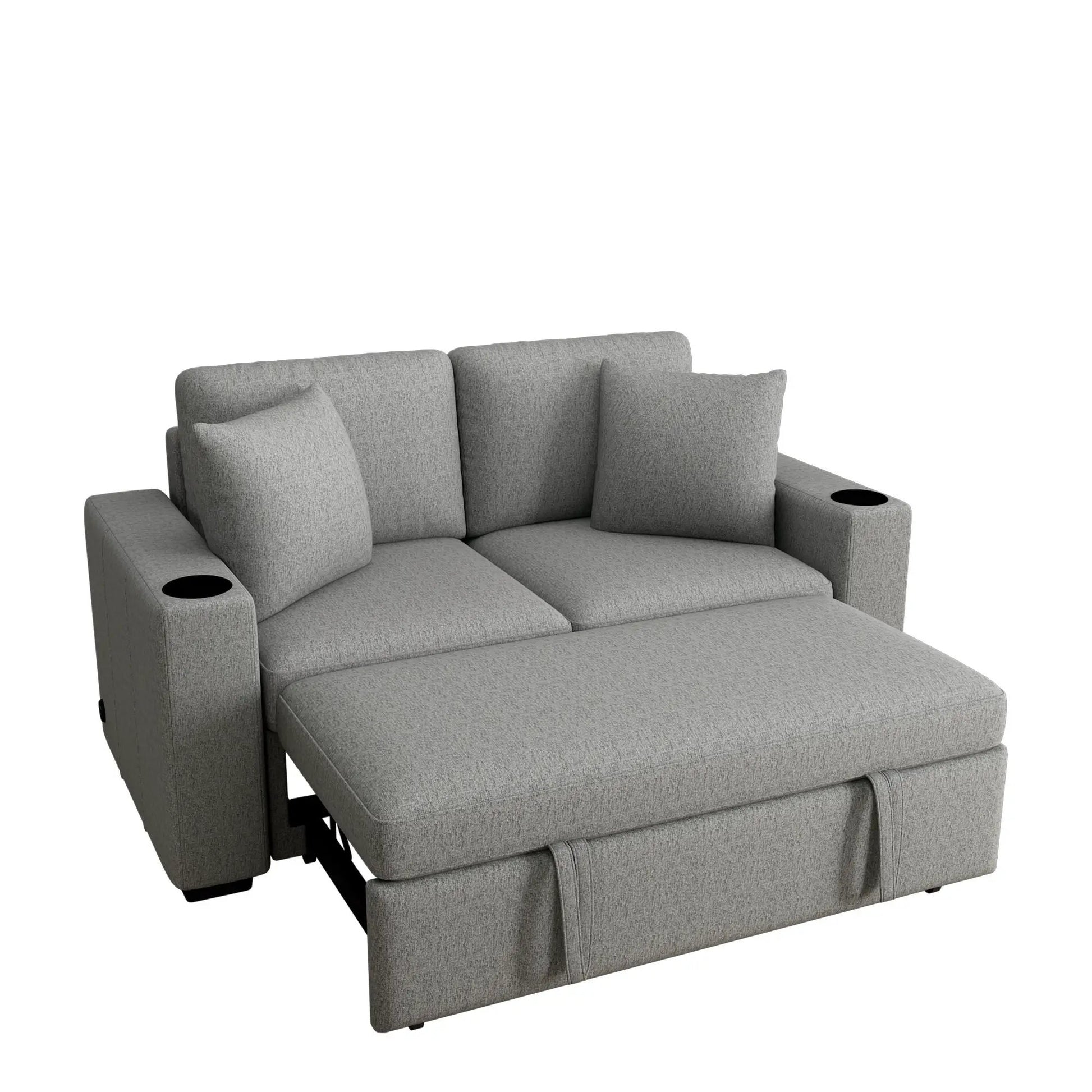 Modern 2‑seater sleeper loveseat in gray fabric with pull-out bed and cup holders by Unique Piece Furniture on Tampa Home & Garden Store