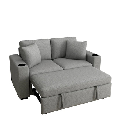 Modern 2‑seater sleeper loveseat in gray fabric with pull-out bed and cup holders by Unique Piece Furniture on Tampa Home & Garden Store