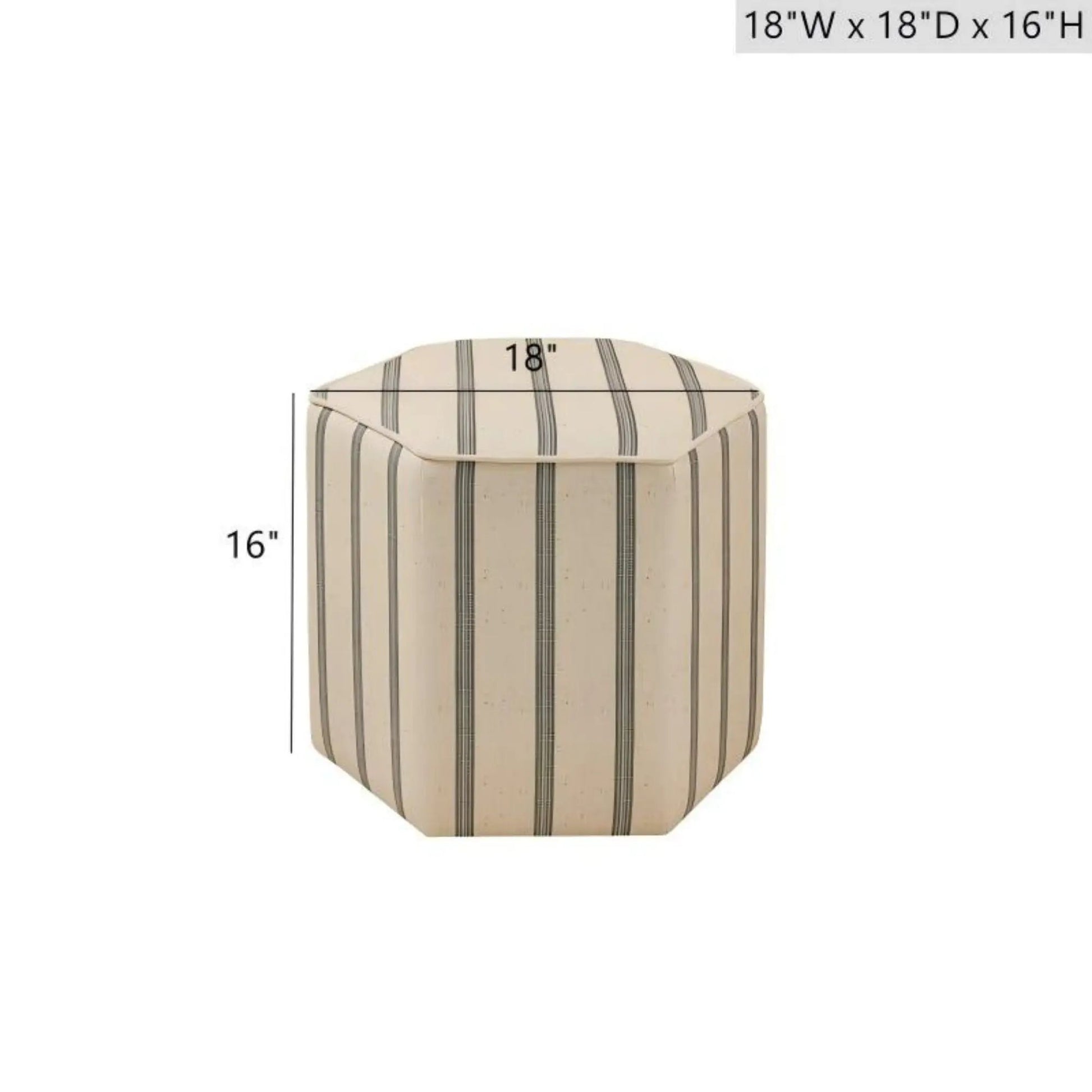 Accent Ottoman Printed Stripe beige striped fabric 18W x 18D x 16H on Tampa Home & Garden Store