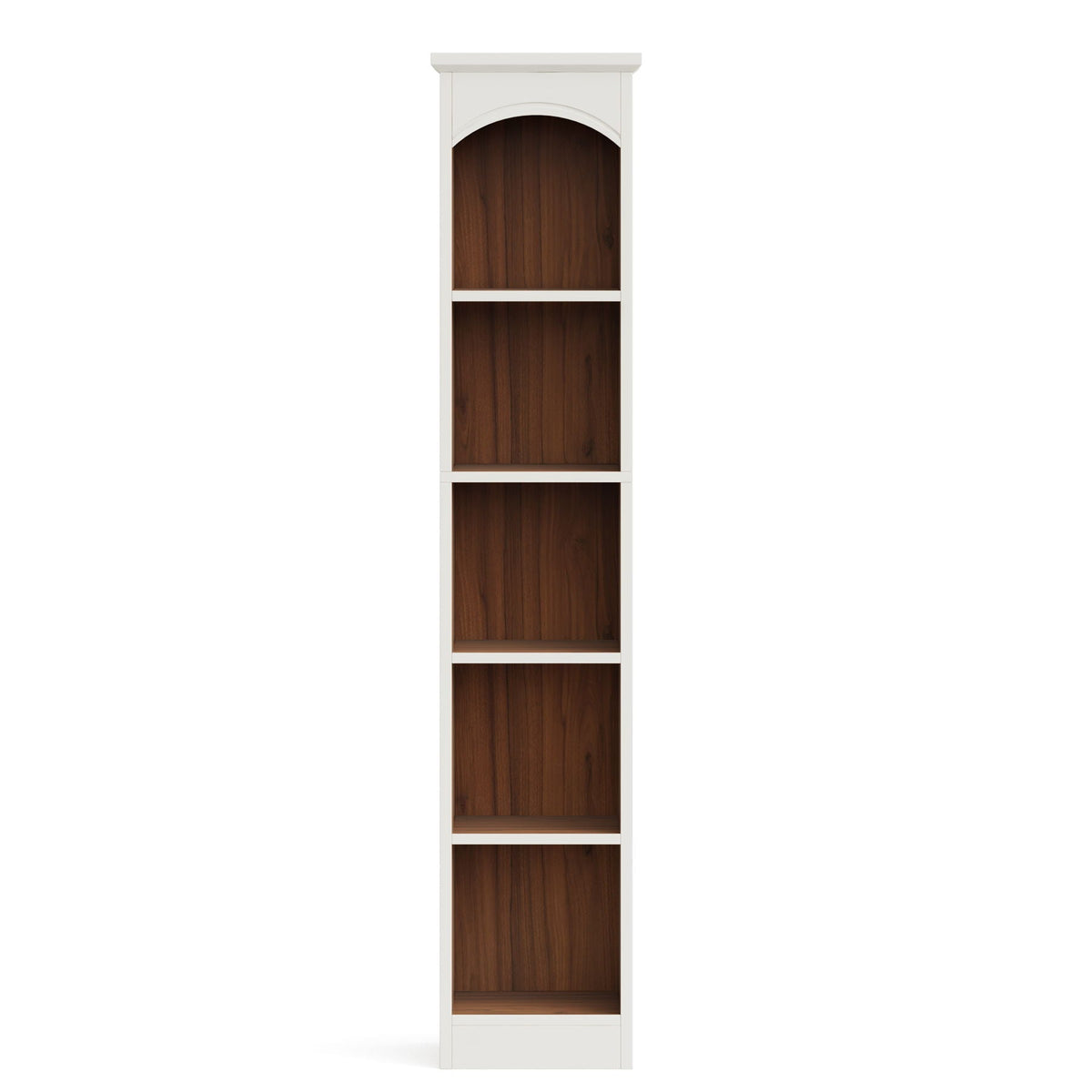 5 tier library bookcase with waterproof melamine, white frame and dark wood back panels on Tampa Home & Garden Store