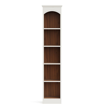 5 tier library bookcase with waterproof melamine, white frame and dark wood back panels on Tampa Home & Garden Store
