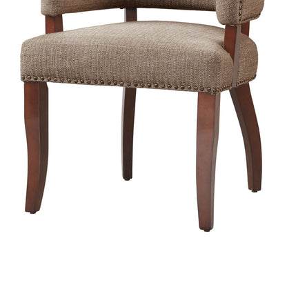 HouseOfZazla arm dining chair brown fabric with brass nail head trim on Tampa Home & Garden Store