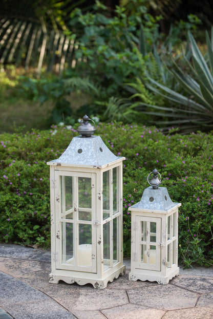 Ivory Wooden Candle Lantern and Vintage Decor
