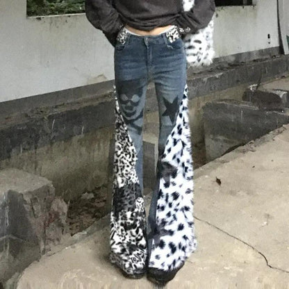 Retro large-size washed skull leopard print skinny jeans with patch panels by FLIPSTYLEZLLC on Tampa Home & Garden Store
