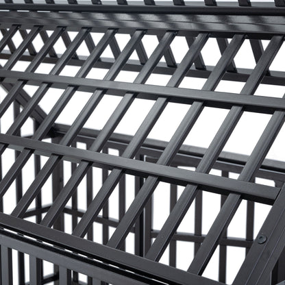 Heavy duty black metal dog crate frame with crisscrossing slat grid on Tampa Home & Garden Store