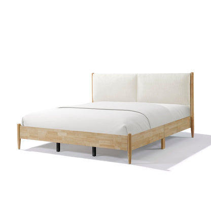King Natural Wood Bed and Upholstered Headboard