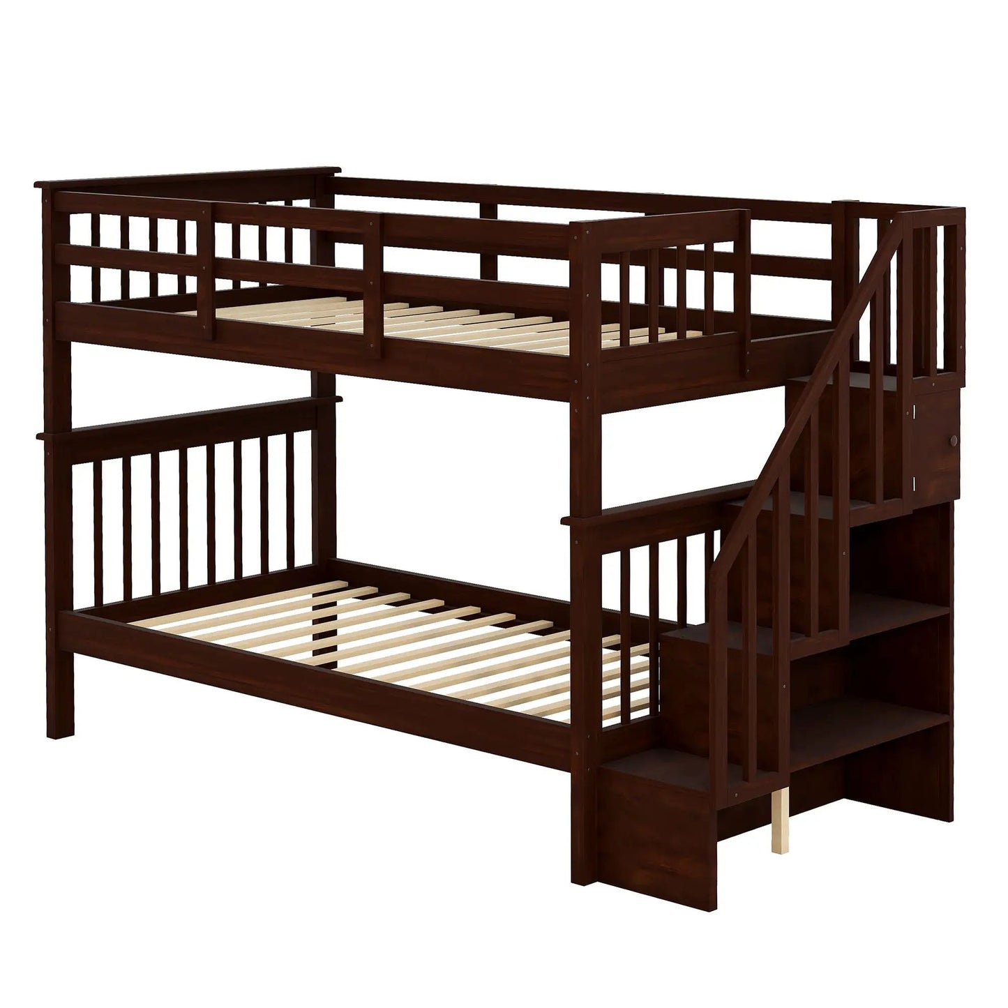 Stairway Bunk Bed with Storage and Guard Rail
