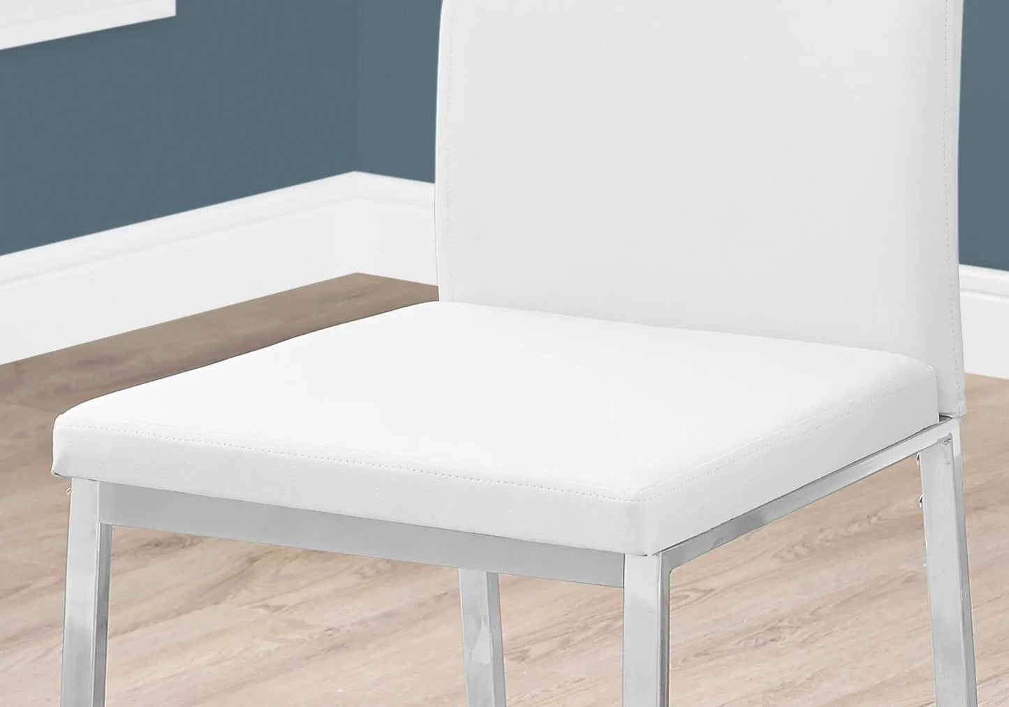 Dining side chair upholstered in white faux leather with chrome metal legs, modern set of 2 on Tampa Home & Garden Store